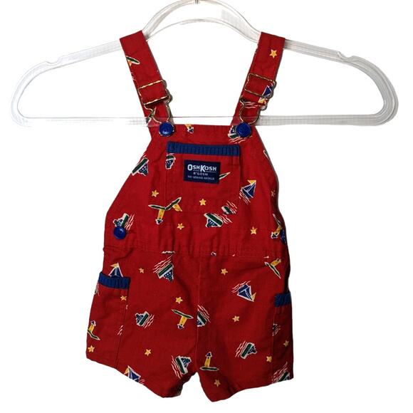 Vintage Child Oshkosh B'Gosh Red Sailboat Overall Shorts Red Size 12 Months - Picture 1 of 10